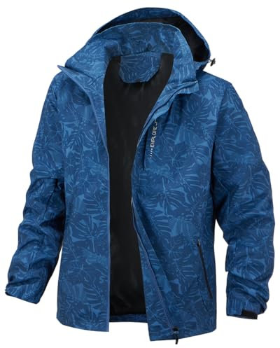 PADOLA Veste Homme mi Saison Veste de Pluie Homme Coupe Vent imperméable Blousons Printemps été Softshell Camouflage Legere Manteau Automne Hiver (4 Bleu 3XL)