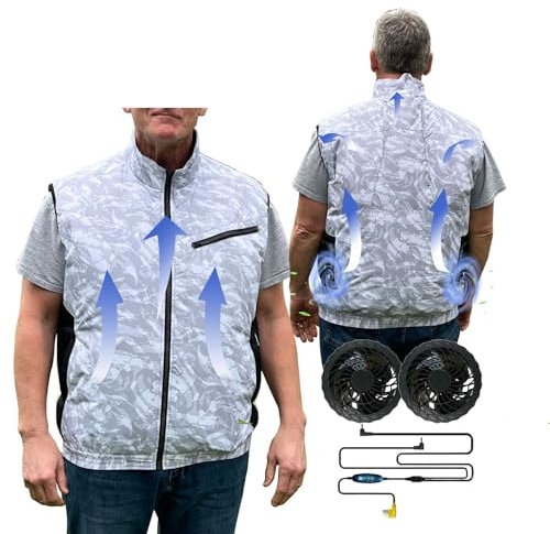 Cooling Vest for Men and Women with Air Conditioning Fans，Water-resistant Surface Lightweight Quick Dry with UV Protection, Storm White, XXL