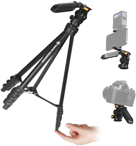 TARION Travel Tripod for Camera & Phone - Lightweight Camera Tripod Stand with Detachable Pan-Tilt Head & Hidden Phone Holder - 55/139cm Aluminum Tall DSLR Video Tripod for Vlog Photography Squorpion