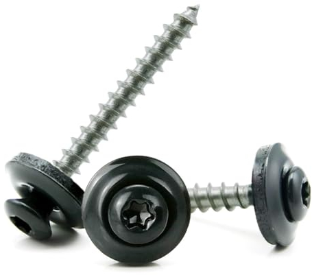 VOOXA Lot de 200 vis à tête bombée en acier inoxydable A2, 4,5 x 45 mm, avec rondelle d'étanchéité EPDM de 15 mm, anthracite RAL7016, tête bombée TX20, pour bois, plastique, métal ou avec chevilles