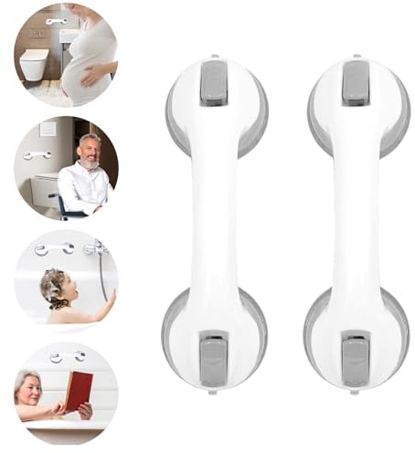 TZEKING 2 Piezas Agarraderas de Baño con Ventosa,Agarraderas Baño para Mayores,Asa Ventosa Seguridad Antideslizante,Asideros de Bañera Portátiles,Asidero de Ducha para personas mayores