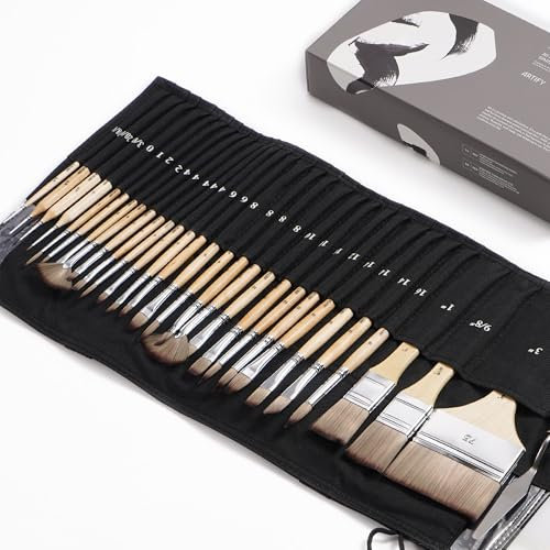 ARTIFY 30-teiliges Pinsel-Set, Expert-Serie, verbessertes Synthetisches Pinsel-Set mit Stoffrolle und Palettenmesser für Acryl, Öl, Aquarell und Gouache