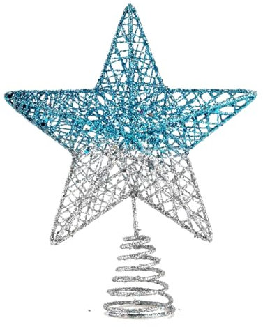 BinaryABC Christmas Tree Topper Star,Glittering Christmas Tree Decoration Ornaments,20cm (Blue Silver Gradient)