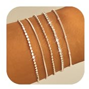KENIY 5 Stück Silber Armband Damen Armband Silber 925 Silber Armbänder Set Figaro Herringbone Beads CZ Chain Bracelets Layered Link Charm Bracelets Armkette Modeschmuck Für Damen