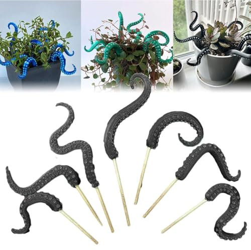 RYGRZJ Oktopus-Tentakelpfähle, Oktopus-Tentakel-Pflanzstäbe, Halloween-Gartenstecker, dekorativ, leuchtet im Dunkeln, niedliche Oktopus-Geschenke, lustige Oktopus-Statuen für Übertopf (schwarz)