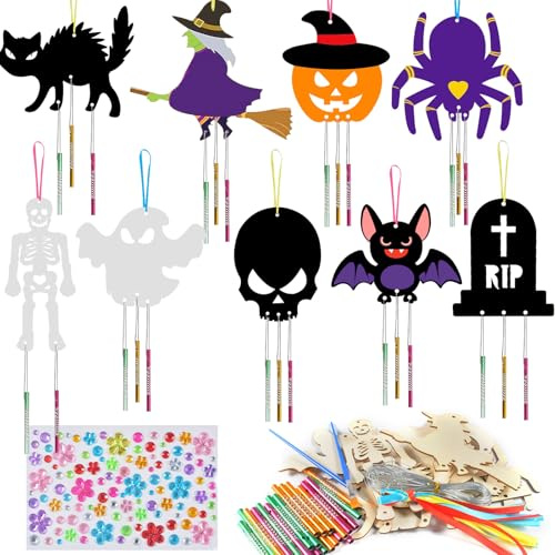 Halloween Basteln,Halloween basteln Windspiel,Aluminiumle Legierung Röhren Windspiele,Halloween Deko Outdoor,Halloween Kürbis Windspiel DIY Set DIY Windspiel Basteln Bastelset Holz Deko