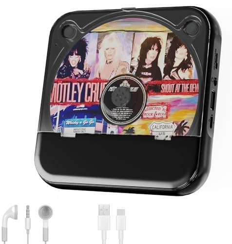 Portable CD Player with Bluetooth 5.3, Rechargeable Walkman CD Player for Home, Built-in HiFi Speakers, Headphones, LCD Screen, Supports CD/AUX/USB and Repeat Modes,Black