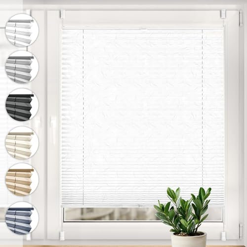 Sonello Plissee Crush Klemmfix ohne Bohren 100cm x 200cm Weiß Faltrollo Plisseerollo Jalousie für Tür & Fenster Blickdicht Sichtschutz Sonnenschutz Fertifplissee Rollo