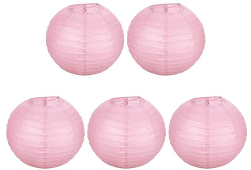 PATIKIL 5uds 8 Papel Farolillos Redondos Farol Chino/Japonés Fiesta Rosa | Colgantes, Decoración para Hogar, Cumpleaños, Boda, Navidad, Aula Decoración
