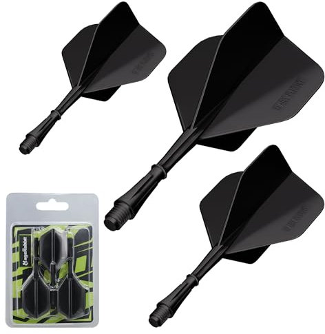 MageRabbit Dart Flights mit Schäften,Integriertes Präzisionsgeformtes Dart-Flight und Schaftsystem, Packung mit 3 professionellen, langlebigen kombinierten Dart-Flights und Schäften, Schwarz