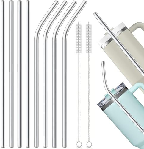 FLEXNOVA 8 Stück Edelstahl Strohhalme, 30cm, Wiederverwendbar, Reinigungsbürsten, Perfekt für 30oz/40oz Becher, Hochwertiges 304 Edelstahl Material, Lebensmittelecht und Giftfrei