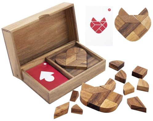 Engelhart - 350101 - Doppeltangram Herz aus Holz - Holzpuzzle - Ökologisches Holzspiel - 1 und 2 Spieler - ab 4 Jahren