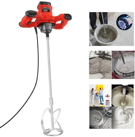 Rot Rührwerk 2600 Watt für Farbe, Beton, Mörtel, Putz, Kleber und Zement, mit 6-Gang-Getriebe, Soft-Start-Funktion, Arretierbarer Schalter, 0-1700 U/min Drehzahl, mit M14 Schnittstelle Rührstab