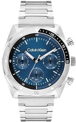 Calvin Klein Multi Zifferblatt Quarz Uhr für Herren Kollektion CK Flex mit Silbernes Edelstahlarmband - 25200464