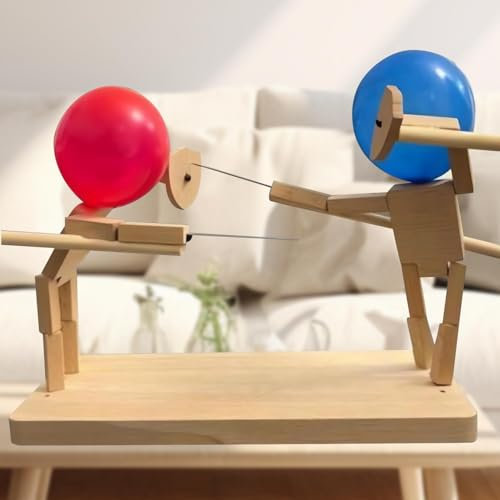 Boom Boom Balloon Game - Bamboo Man Battle, Handmade Wooden Fencing Puppet Set for Exciting Balloon Battles, Fast-Paced Party Game (With 100 Balloons)