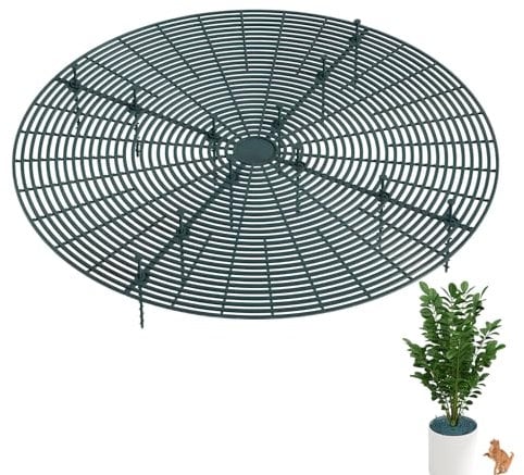 Dark Green Plant Pot Grid, Tianher 2 Pcs Plants Covers Soil Large Cuttable Flower Pot Soil Cover Protectors with Deep Stakes, Flowerpot Cover,Protection Against Cats, to Protect Children, Pets