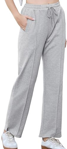 Totatuit Pantalon Jogging Femme en Coton de Sport Couleur Unie avec Jambe Droite Large et Poches Décontracté pour Running Fitness et Training Gris Clair,M