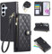 Rosbtib Étui pour Samsung Galaxy A35 5G 6.6 Pouces 2024, Coque pour téléphone Portable en Cuir PU avec Broderie en Losange, Galaxy A35 5G Étui à Rabat avec dragonne et bandoulière, Noir