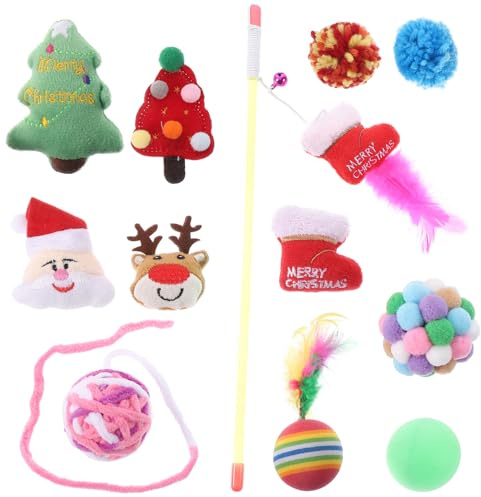 POPETPOP Multifunktionales Katzenspielzeug Teaser Katzenspielzeug Weihnachten Katzenspielzeug 12 Stück Katzenstab Spielzeug Set