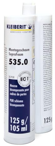 KLEIBERIT 535.0 SupraFoam – 2K-PUR Montageschaum, 125 g, Doppelzylinderkartusche, feuchtigkeitsunabhängig aushärtend, schall- und wärmedämmend, für Türzargen- und Fensterbefestigung