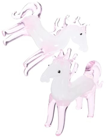 Cabilock 2 Stück Mini-pferdestatue Aus Glas Sammlerstück in Rosa Tierfigur Pegasus Kleine Kristall-Statuette Wohnzimmer-Dekoration Handgemachte Glasfigur Miniatur-tierdekor Edles Kristall-p