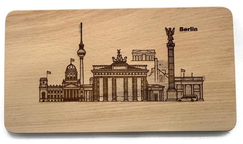 Exoda Frühstücksbrettchen aus echtem Buchenholz mit künstlerischen Berliner Wahrzeichen ideal für Snacks und Brot in der Küche perfekt für den täglichen Gebrauch.