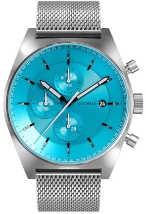 DeTomaso Herrenuhr D10 Chronograph in Minty Blue - Armbanduhr an silbernem Mesh-Armband - aus 316L Chirurgenstahl mit einem Quarzuhrwerk & saphirgehärtetem Mineralglas – 43 mm
