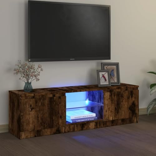 HOMTAKIE Meuble TV avec lumières LED chêne fumé 120x30x35,5 cm