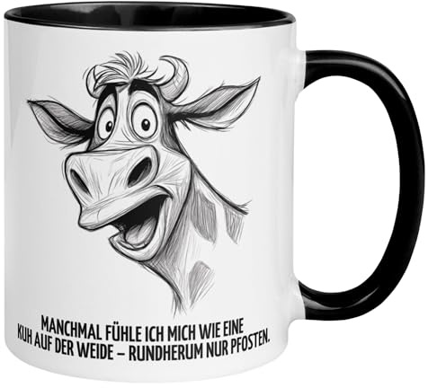 Tasse Kuh | Manchmal fühle ich mich wie eine Kuh auf der Weide – rundherum nur Pfosten | Lustiger Kuh Geschenk Becher für Landwirt Bauer Landwirtin | Geschenk Bauernhof & Landleben