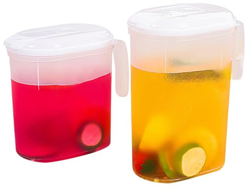 Pichet à Eau pour réfrigérateur 2 pièces pichet en Plastique avec Couvercle filtrant de 1, 5 L et 2 L Carafe Transparente pour Porte de réfrigérateur à jus résistant la Chaleur Carafe a
