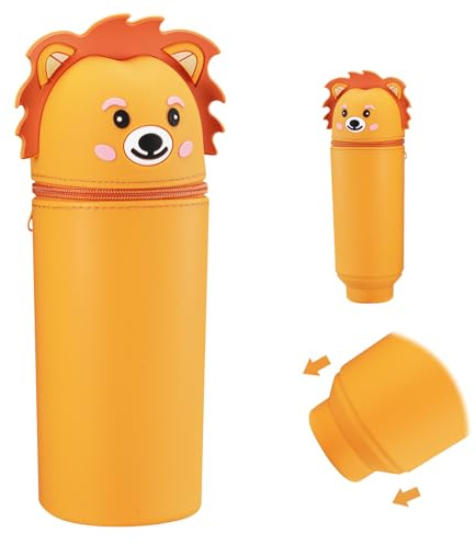 YUEIODDKL Löwe Federmäppchen Weiche Silikontasche, Stand up Stifte Mäppchen 2 in 1 Schlampermäppchen Teleskopisch Mäppchen Kawaii Bleistifthalter für Mädchen und Jungen