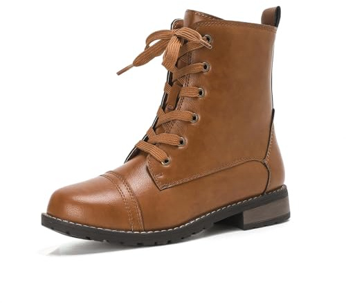 Putu Botines Mujer Cordones Cremallera Tacón Bajo 36-41 | Botines de piel sintética con cordones, cremallera lateral, tacón bajo y suela con relieve para uso diario