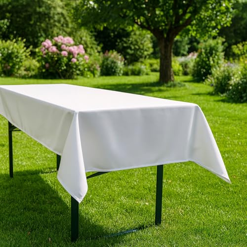 10er Pack Biertisch Tischdecken Polyester Weiß 80×250 cm | Bügelfreie Festzelt Tischdecke, pflegeleicht & schadstoffgeprüft | Tischwäsche für Bierzeltgarnitur & Festzeltgarnitur
