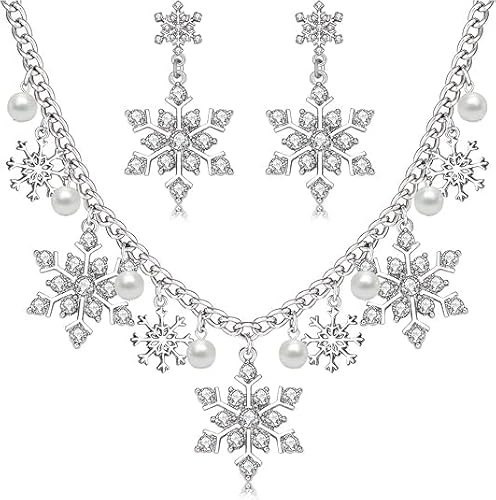 WEINIBAO Weihnachts kette, Weihnachten Kostüm Zubehör Damen mit Weihnachts Halskette Ohrringe, Verstellbarer Kette Weihnachten für Damen Mädchen, Halskette Ohrringe für Karneval Fasching Maskerade