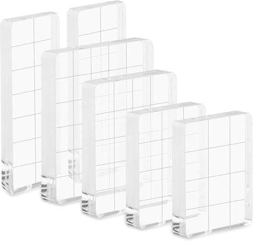 XRVRILE 6 Stück Acryl Stempelblock Set Für Silikonstempel, Transparenter Acrylblock Mit Gitterlinien, Stempelblock Acryl Als Stempelplatte Für Scrapbooking, Karten & DIY, Mit Reinigungstuch