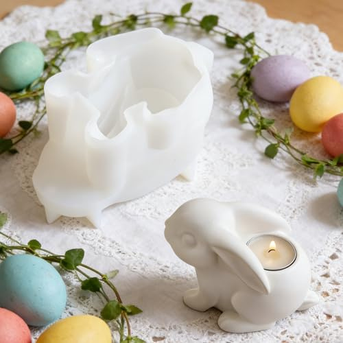 ALEFBET Silikonformen Gießformen Ostern, Silikonform Kerzenhalter Ostern, Silikon Gießform Kerzenhalter, Gipsformen zum Gießen (Hase FS1215)