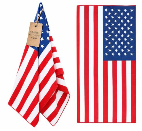 Sonia Originelli Strandtuch USA baumwollweich Mikrofaser Amerika Flagge | leicht und kompakt, Badetuch für Pool und Camping, Reisehandtuch, patriotisches Motiv, ca. 70x140 cm