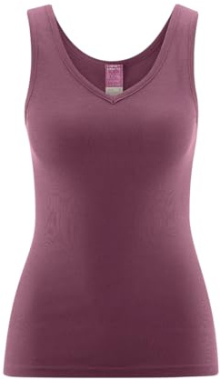 Living Crafts - Janine | V-Neck-Trägertop - Bequemes Feinripp-Design, ohne Seitennähte, Tiefer V-Ausschnitt, hochwertig und nachhaltig 100% Bio-Baumwolle (48/50, Dark Rose)