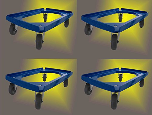 4er Set Transportroller (121898497974) Rollwagen 600x400 mm, blau, graue Gummiräder Kistenroller