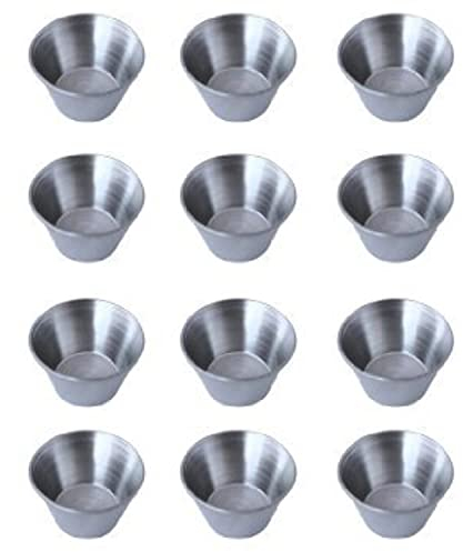 Individual Condiment Stainless Steel Ramekins Sauce Cups 2.5 oz 1 DZ - 12 PCS