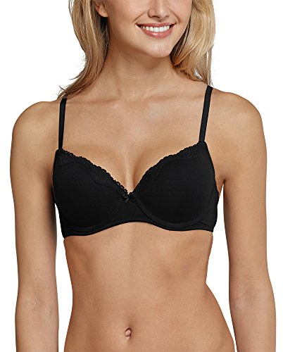 Schiesser Damen Bügel Mit Schale Und Spitze - Pure Cotton BH, Schwarz_157412, 85C EU