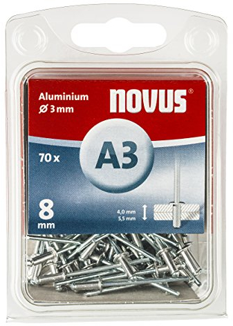 Novus 045-0029 Blister de 70 Rivets aveugles alu Ø 3 x 8 mm Rouge