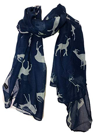 Dunkelblau mit weißen Hirsche Schal fantastische neue Damen Softübergroßen London Mode Schal Wrap (Dark blue with white Deers Print Scarves fantastic new ladies soft oversized london fashion scarf wrap)