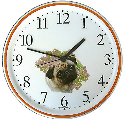 EVIT Artline 150450 Keramik Wanduhr Hund Mops Hellbraunrand handgemalt