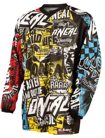O'Neal | Camicia da Motocross a Manica Lunga | Bambini | MX MTB Mountainbike | Materiali Leggeri, gomitiere Cucite, Poliestere Traspirante | Element Youth Jersey Wild | Multi | Taglia XL