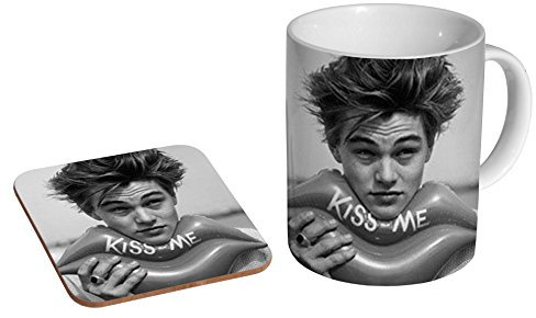 Leonardo Dicaprio Kiss Kaffeetasse + Untersetzer aus Keramik