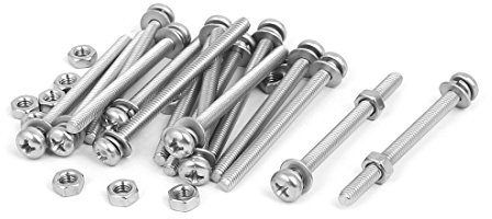 sourcing map 15Set M4x50mm Kreuzschlitz Bolzen Schraube 304 Edelstahl flach Nuss mit Scheibe DE de