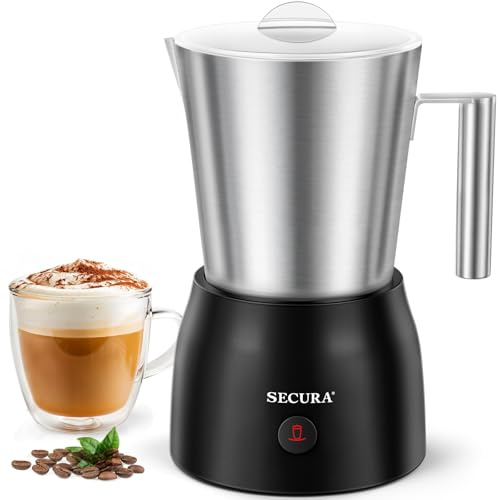 Secura Milk Frother, 17oz Stainless Steel Hot & Cold Foam Maker, Classic