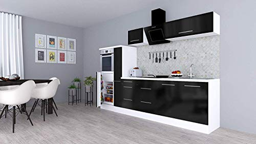 Küche Küchenzeile Küchenblock Weiß Schwarz Amanda 300 cm Respekta Premium