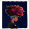 A.Monamour Afro-Américain Fille Avec Violet Cheveux Afro Bleu Galaxie Ciel Étoilé Abstrait Fond Imperméable À L'Eau Polyester Tissu Rideau De Douche Ensemble Avec Crochets Pour Salle De Bain 180x200cm